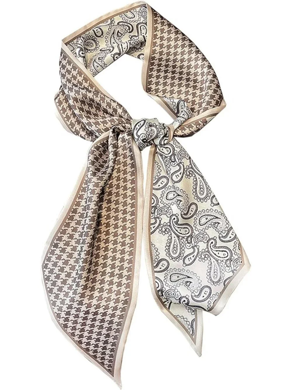 Women's Baige Grey Cashew Silky Satin Headscarf Wrap Lightweight Scarves Scarf